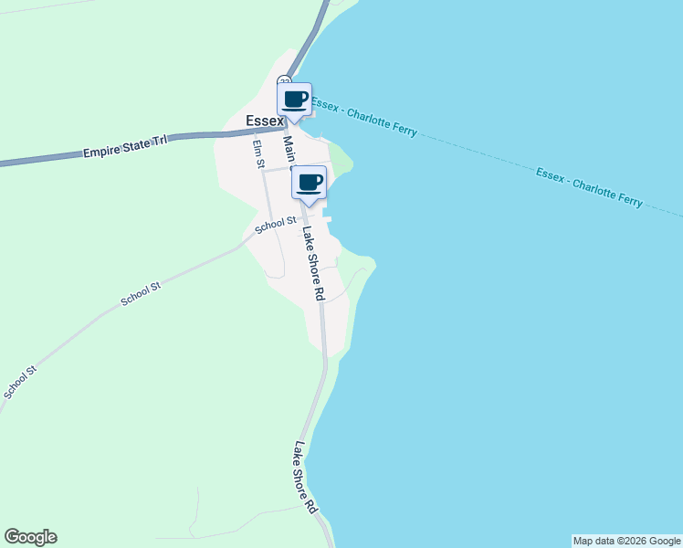 map of restaurants, bars, coffee shops, grocery stores, and more near 15 Lake Shore Road in Essex