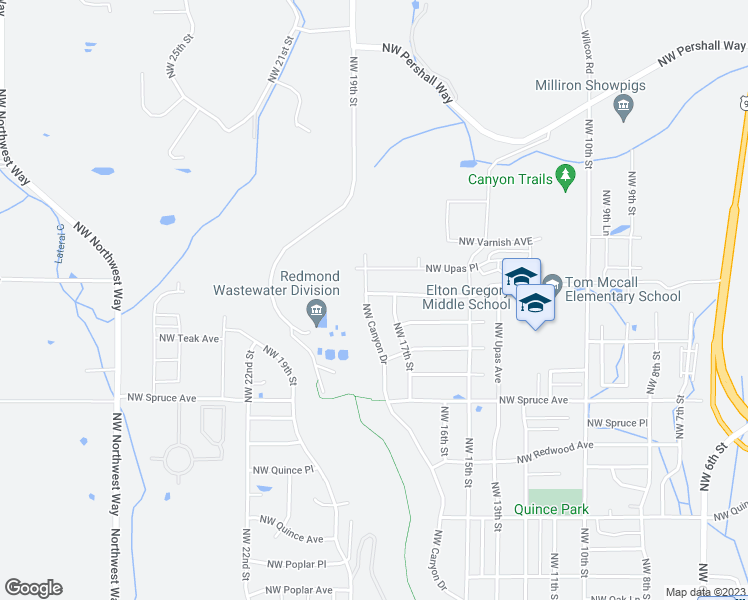 map of restaurants, bars, coffee shops, grocery stores, and more near 3160 Northwest Canyon Drive in Redmond