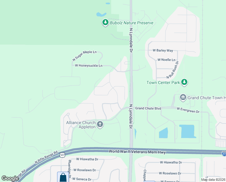 map of restaurants, bars, coffee shops, grocery stores, and more near 2700 West Fallen Oak Drive in Appleton