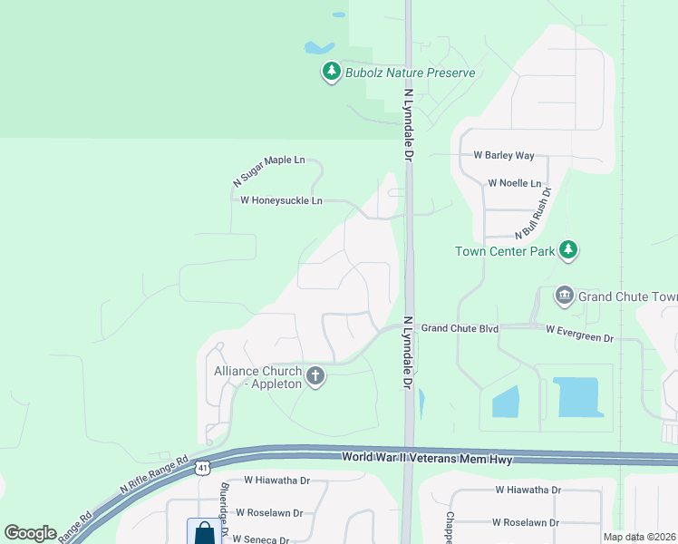 map of restaurants, bars, coffee shops, grocery stores, and more near 2700 West Fallen Oak Drive in Appleton
