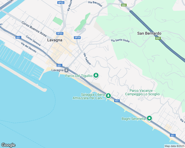 map of restaurants, bars, coffee shops, grocery stores, and more near 233 Via Aurelia in Lavagna