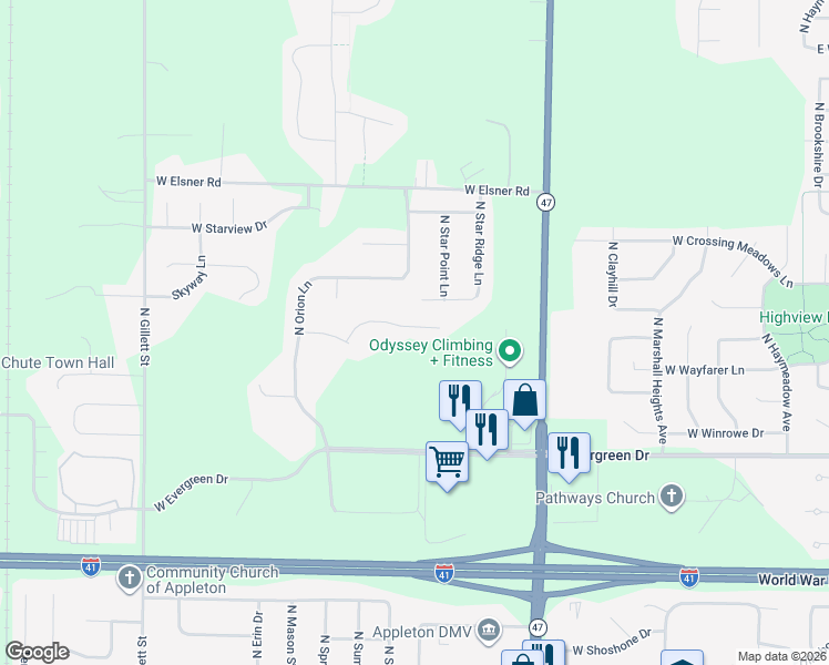 map of restaurants, bars, coffee shops, grocery stores, and more near 1026-1078 Willis Way in Appleton