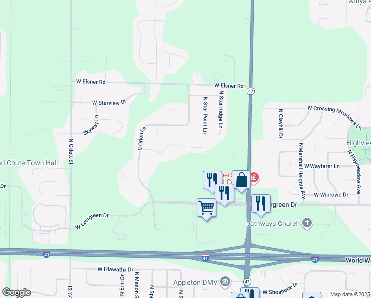 map of restaurants, bars, coffee shops, grocery stores, and more near 1026-1078 Willis Way in Appleton