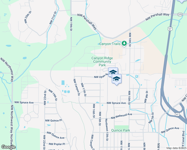 map of restaurants, bars, coffee shops, grocery stores, and more near 1587 Northwest Upas Avenue in Redmond