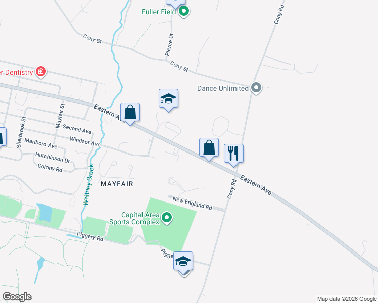 map of restaurants, bars, coffee shops, grocery stores, and more near 271 Eastern Avenue in Augusta