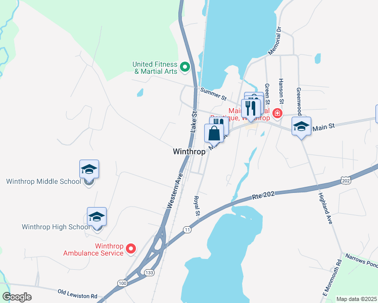 map of restaurants, bars, coffee shops, grocery stores, and more near in Winthrop