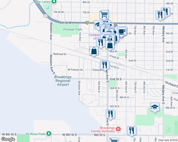 map of restaurants, bars, coffee shops, grocery stores, and more near 102 Folsom Street in Brookings