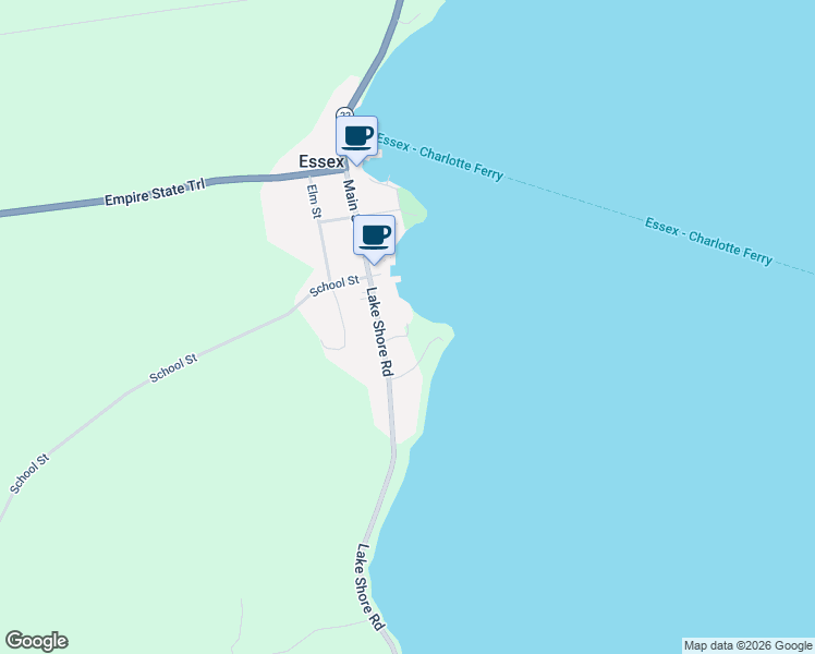 map of restaurants, bars, coffee shops, grocery stores, and more near 15 Lake Shore Road in Essex