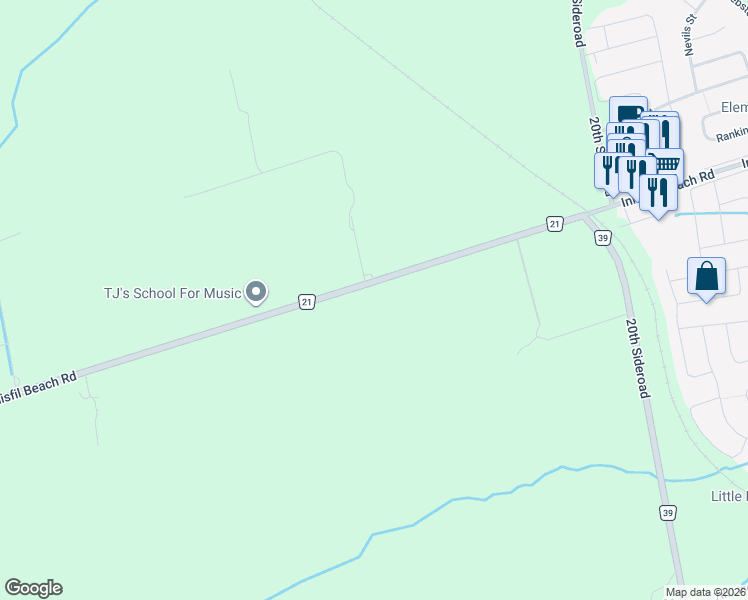 map of restaurants, bars, coffee shops, grocery stores, and more near 1703 Innisfil Beach Road in Innisfil