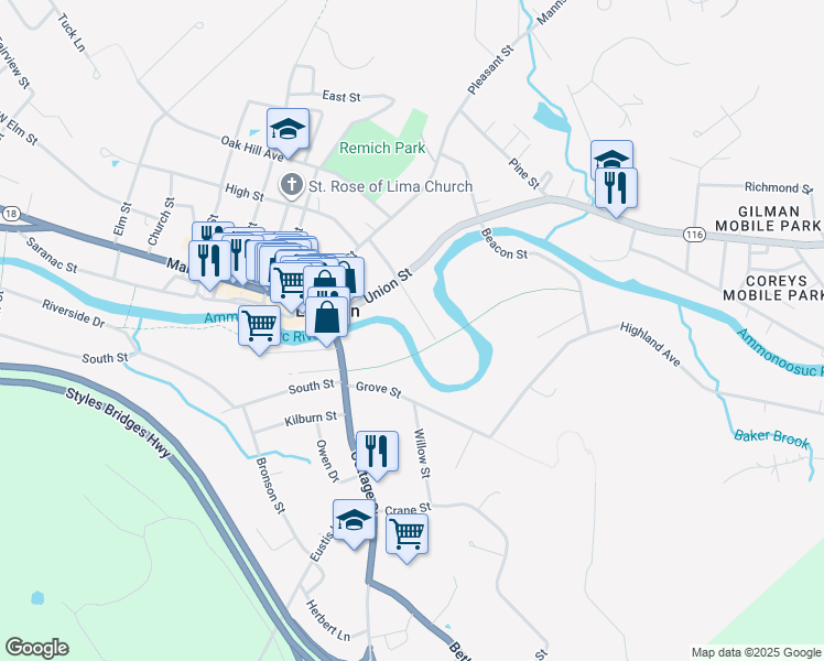 map of restaurants, bars, coffee shops, grocery stores, and more near 44 Lafayette Avenue in Littleton