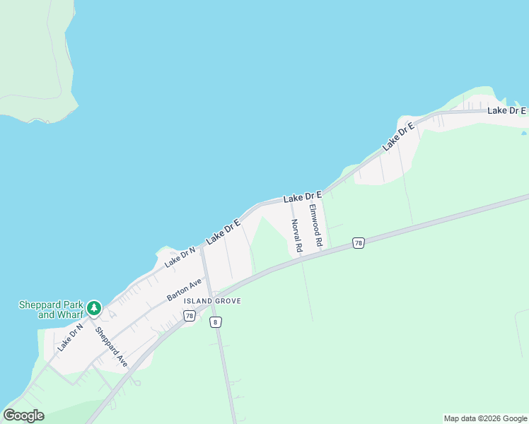 map of restaurants, bars, coffee shops, grocery stores, and more near 35 Lake Drive in Georgina
