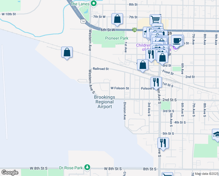 map of restaurants, bars, coffee shops, grocery stores, and more near West Folsom Street in Brookings