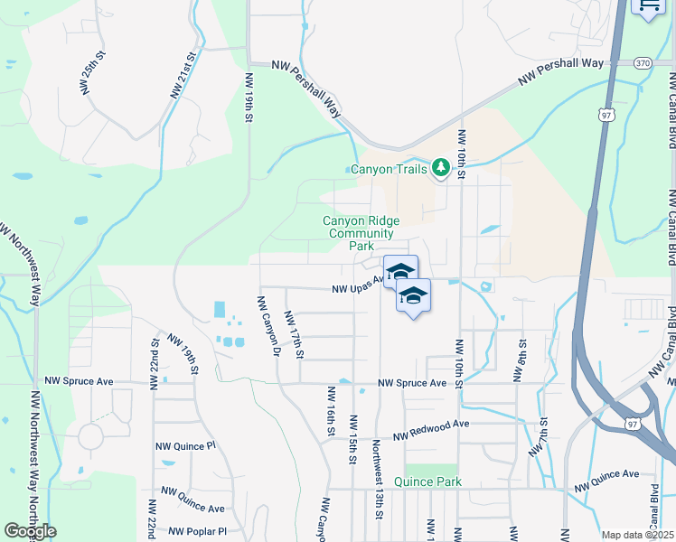 map of restaurants, bars, coffee shops, grocery stores, and more near 1587 Northwest Upas Avenue in Redmond