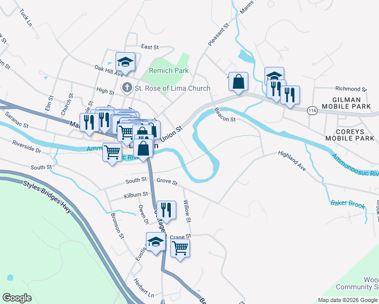 map of restaurants, bars, coffee shops, grocery stores, and more near 4 Lafayette Avenue in Littleton