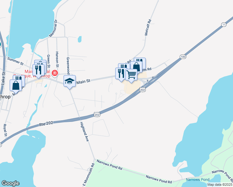 map of restaurants, bars, coffee shops, grocery stores, and more near 1704 U.S. 202 in Winthrop