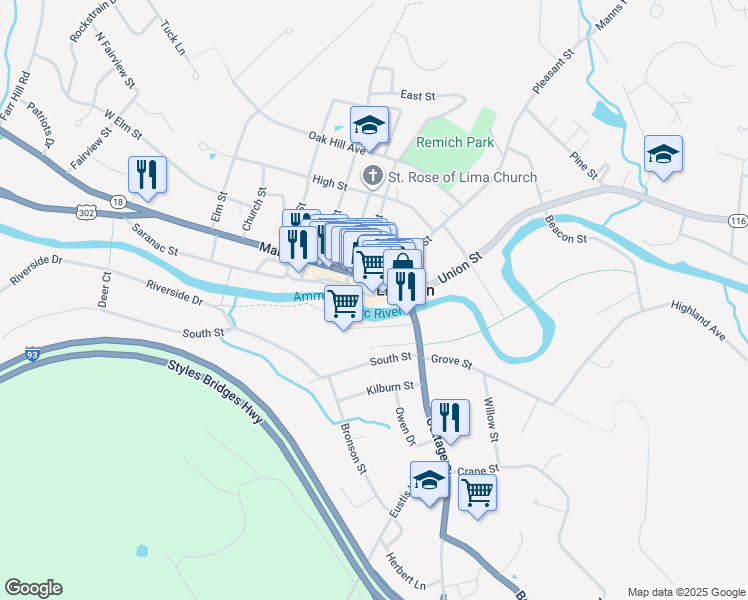map of restaurants, bars, coffee shops, grocery stores, and more near 42 Mill Street in Littleton
