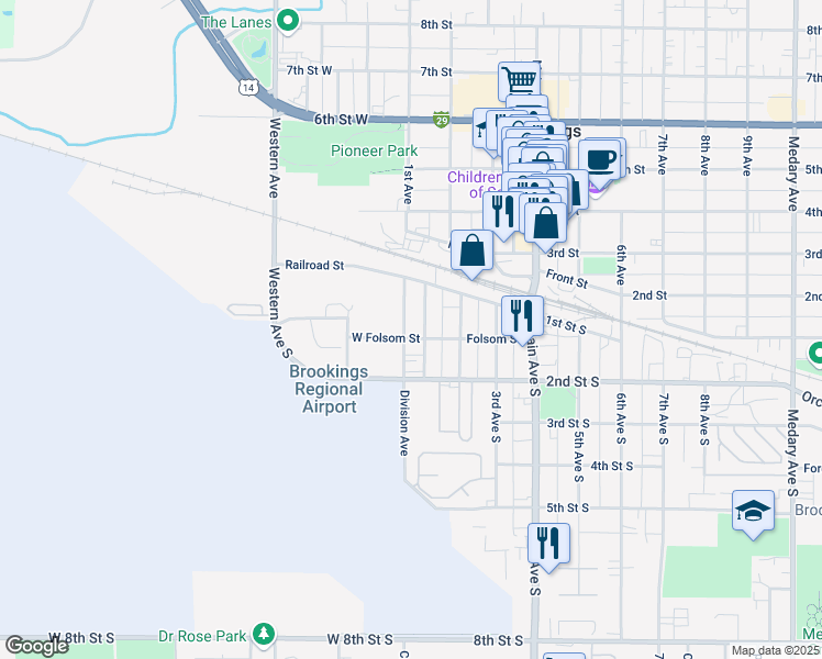 map of restaurants, bars, coffee shops, grocery stores, and more near West Folsom Street in Brookings