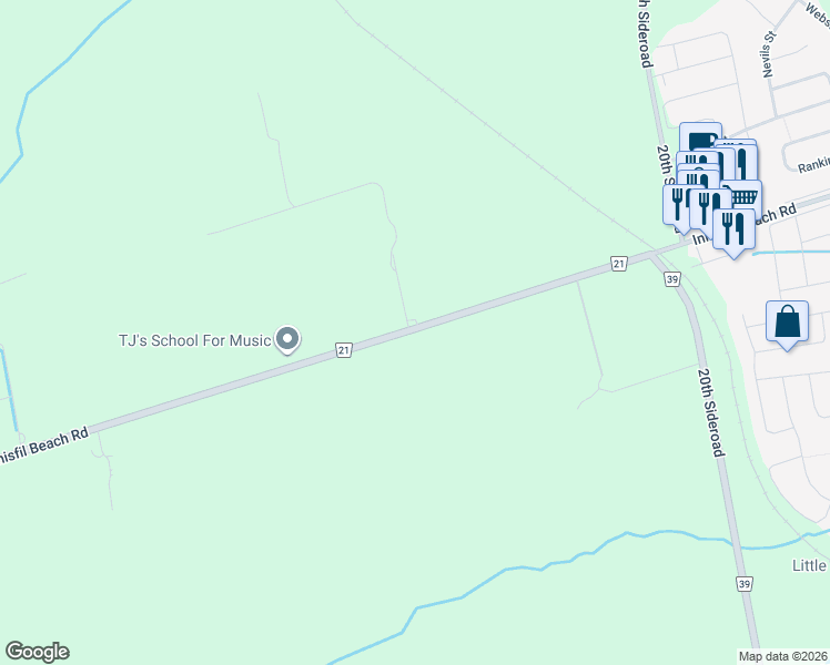 map of restaurants, bars, coffee shops, grocery stores, and more near 1703 Innisfil Beach Road in Innisfil