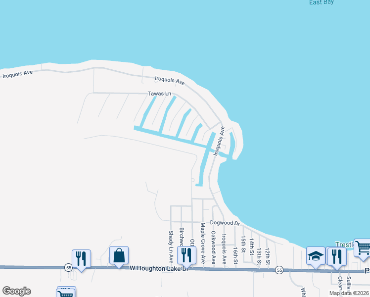 map of restaurants, bars, coffee shops, grocery stores, and more near 400-526 Ottawa Ln in Denton Township