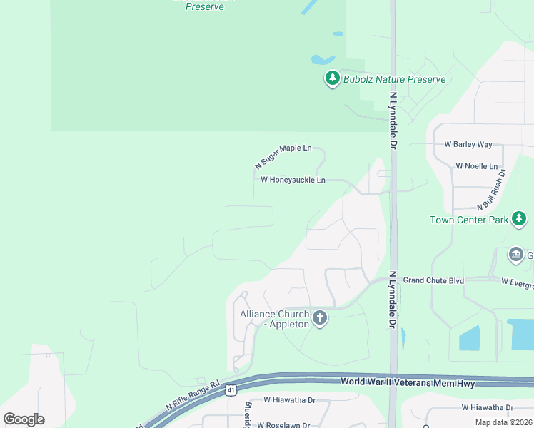 map of restaurants, bars, coffee shops, grocery stores, and more near 4289 North Bountiful Lane in Appleton