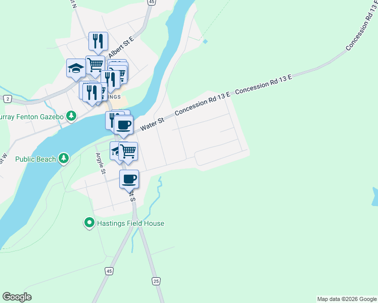 map of restaurants, bars, coffee shops, grocery stores, and more near 29 Church Street in Northumberland County