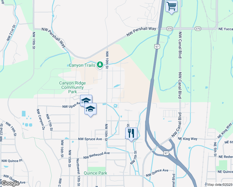 map of restaurants, bars, coffee shops, grocery stores, and more near 3211 U.S. 97 in Redmond