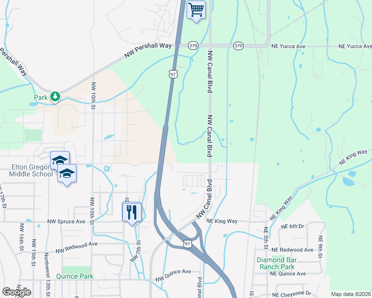 map of restaurants, bars, coffee shops, grocery stores, and more near 3315 Northwest Canal Boulevard in Redmond