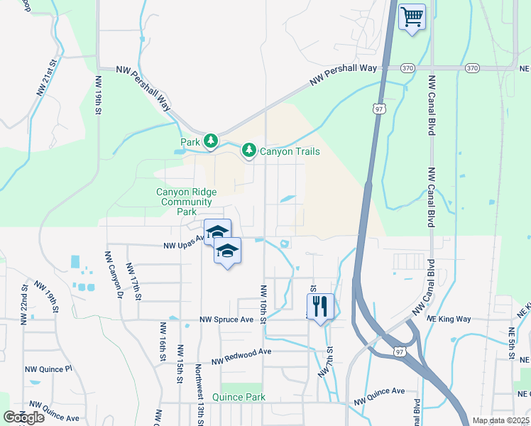 map of restaurants, bars, coffee shops, grocery stores, and more near 3276 Northwest 10th Street in Redmond