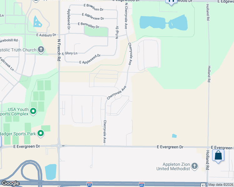map of restaurants, bars, coffee shops, grocery stores, and more near Cherryvale Avenue in Appleton