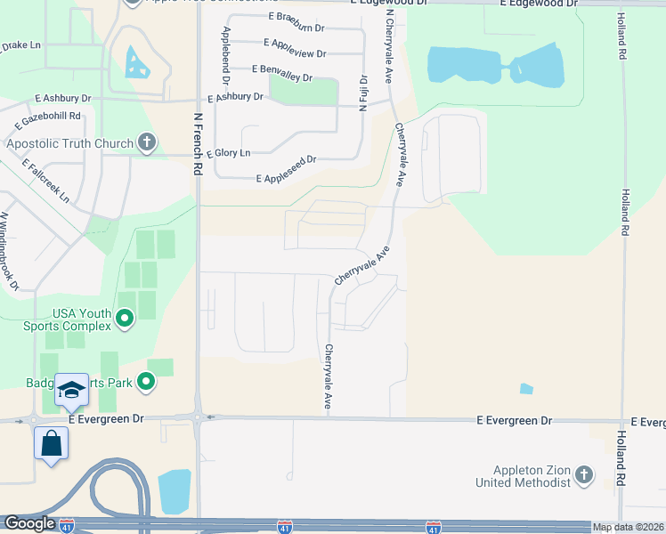 map of restaurants, bars, coffee shops, grocery stores, and more near 2810 Gardenia Drive in Appleton