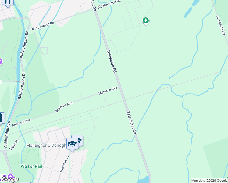 map of restaurants, bars, coffee shops, grocery stores, and more near 599 Maniece Avenue in Peterborough