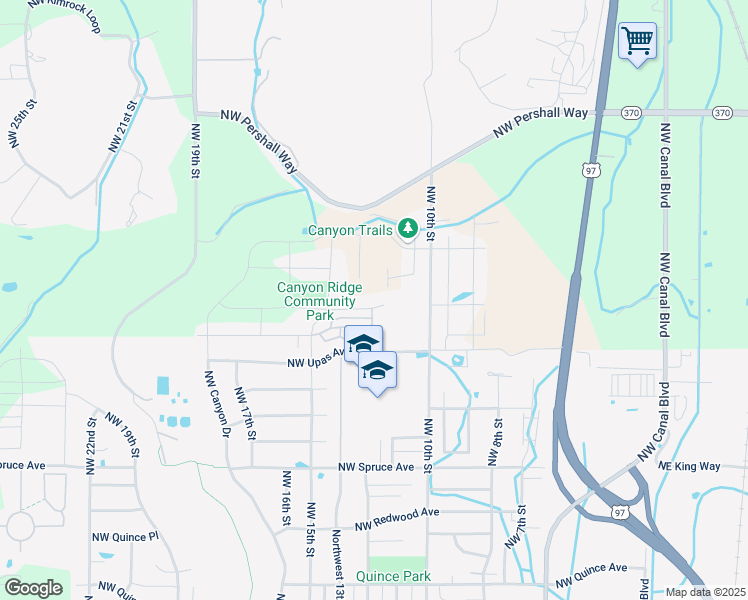 map of restaurants, bars, coffee shops, grocery stores, and more near 3415 Northwest 10th Street in Redmond