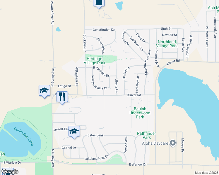 map of restaurants, bars, coffee shops, grocery stores, and more near 82 Independence Dr in Gillette