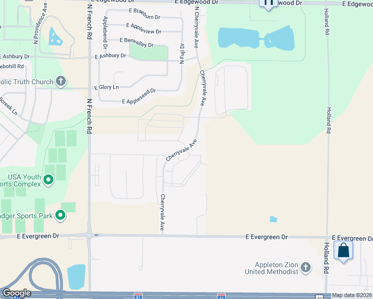 map of restaurants, bars, coffee shops, grocery stores, and more near 3300 Cherryvale Circle in Appleton