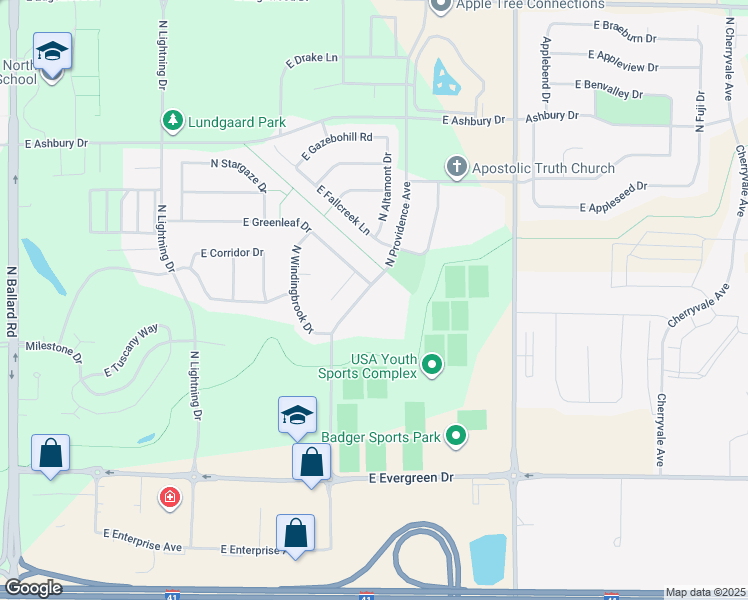 map of restaurants, bars, coffee shops, grocery stores, and more near 4500 North Providence Avenue in Appleton