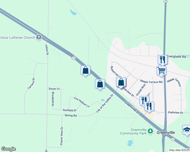 map of restaurants, bars, coffee shops, grocery stores, and more near Greenville Drive in Greenville