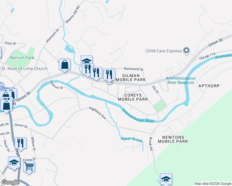 map of restaurants, bars, coffee shops, grocery stores, and more near 40 Bryan Street in Littleton