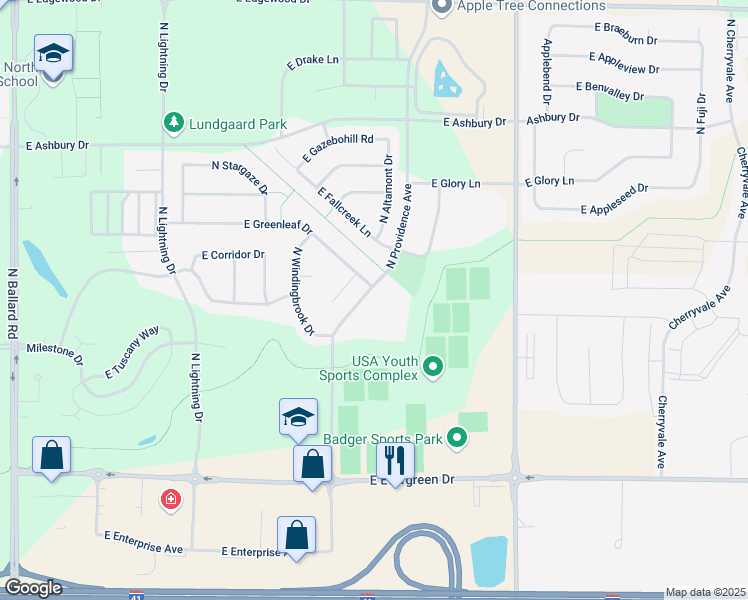 map of restaurants, bars, coffee shops, grocery stores, and more near 4500 North Providence Avenue in Appleton