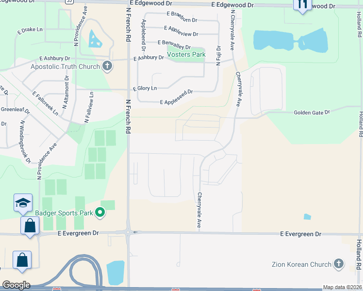 map of restaurants, bars, coffee shops, grocery stores, and more near 2850 Gardenia Drive in Appleton