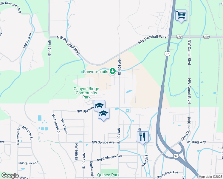 map of restaurants, bars, coffee shops, grocery stores, and more near 3415 Northwest 10th Street in Redmond