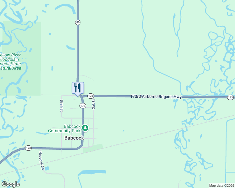 map of restaurants, bars, coffee shops, grocery stores, and more near 7525 173rd Airborne Brigade Highway in Babcock