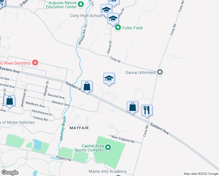 map of restaurants, bars, coffee shops, grocery stores, and more near 249 Eastern Avenue in Augusta
