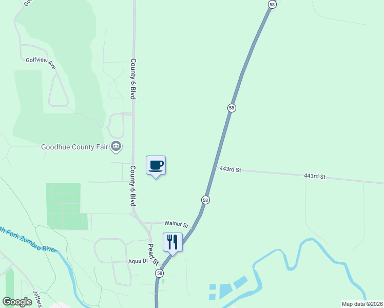 map of restaurants, bars, coffee shops, grocery stores, and more near 44269 Minnesota 58 in Zumbrota