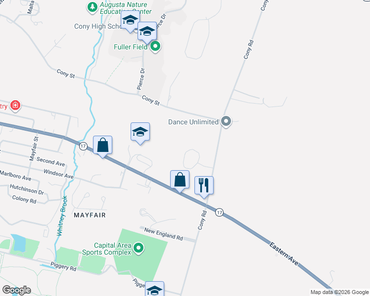 map of restaurants, bars, coffee shops, grocery stores, and more near 14 Village Circle in Augusta