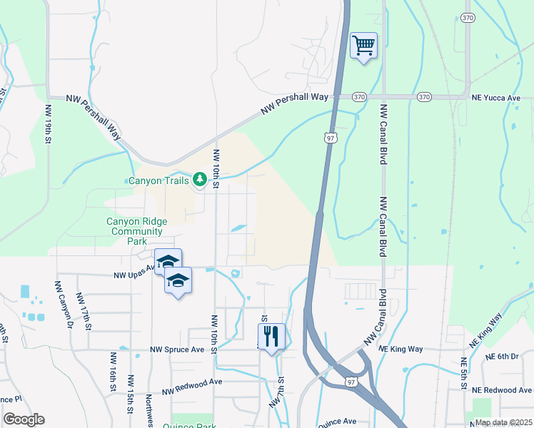 map of restaurants, bars, coffee shops, grocery stores, and more near 3211 U.S. 97 in Redmond