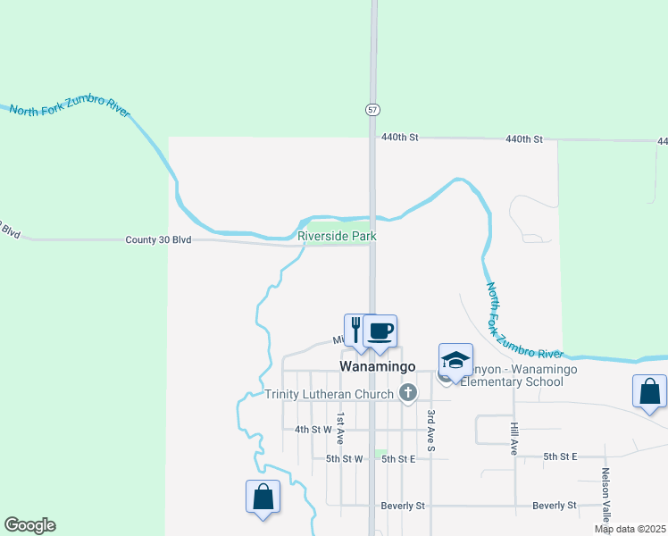 map of restaurants, bars, coffee shops, grocery stores, and more near 424 Main Street in Wanamingo