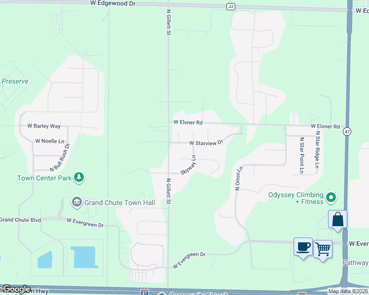 map of restaurants, bars, coffee shops, grocery stores, and more near 4508 Nightsky Court in Appleton