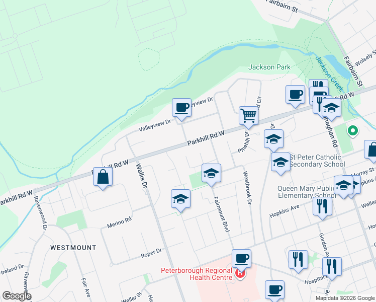 map of restaurants, bars, coffee shops, grocery stores, and more near in Peterborough