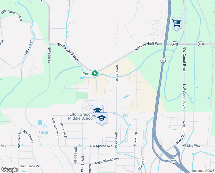 map of restaurants, bars, coffee shops, grocery stores, and more near 3400 Northwest 11th Court in Redmond