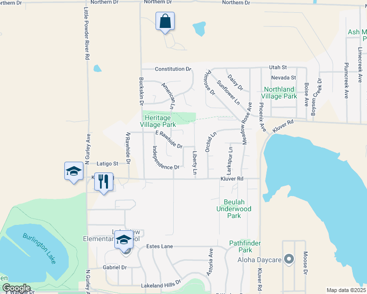 map of restaurants, bars, coffee shops, grocery stores, and more near 1500 East Rawhide Drive in Gillette
